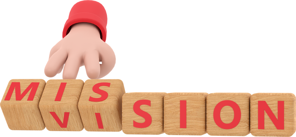 3d. Hand turns dice and changes the word "mission" to "vision".